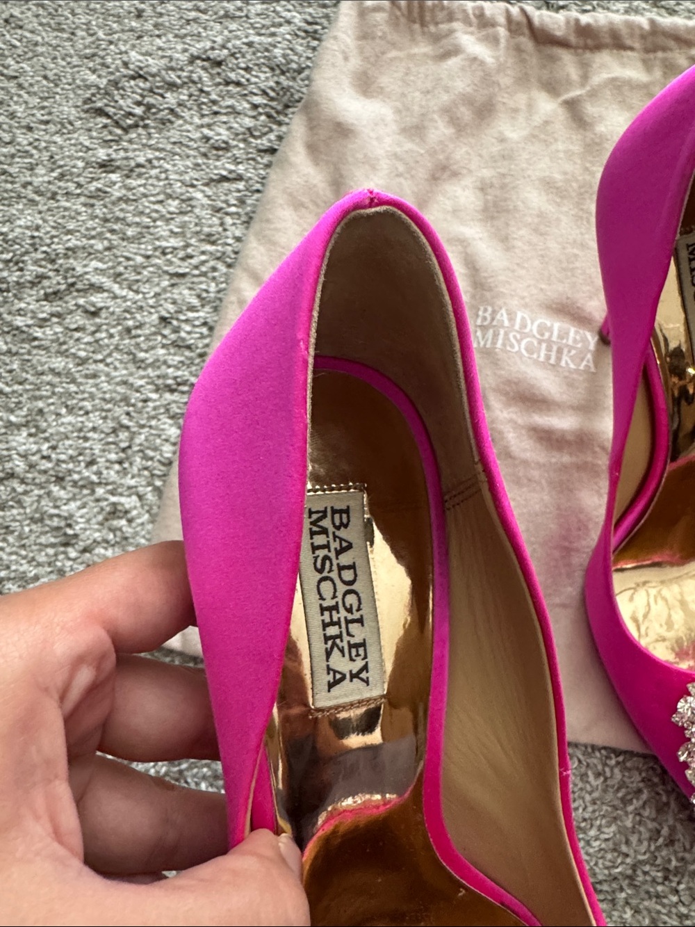 Badgley Mischka Cher Fuchsia Satin Pointed Toe Pumps with Crystal Buckle - Picture 6 of 6